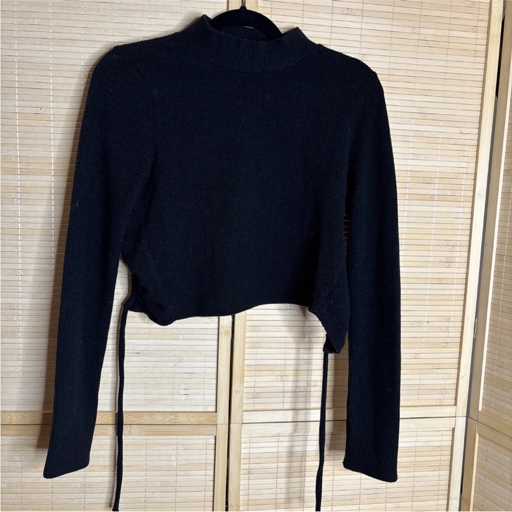 Madewell Ribbed Mockneck Open-Back Crop Top Black Size S Long Sleeve Women's